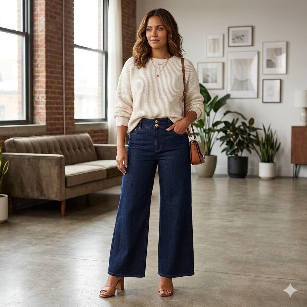 INC. International Concepts Dark Wash Indigo Blue Wide Leg Jeans Women's 8
